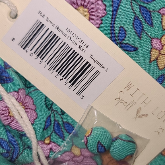 New spell original drop folk town maxi skirt turquoise L folktown NWT teal og - Picture 8 of 16